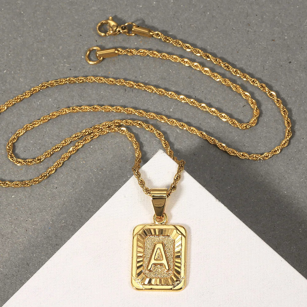 Women Men A-Z Letter Necklaces Gold Color Initial Name Pendant Rope Chain English Alphabet Couple Jewelry Gift Dropshipping