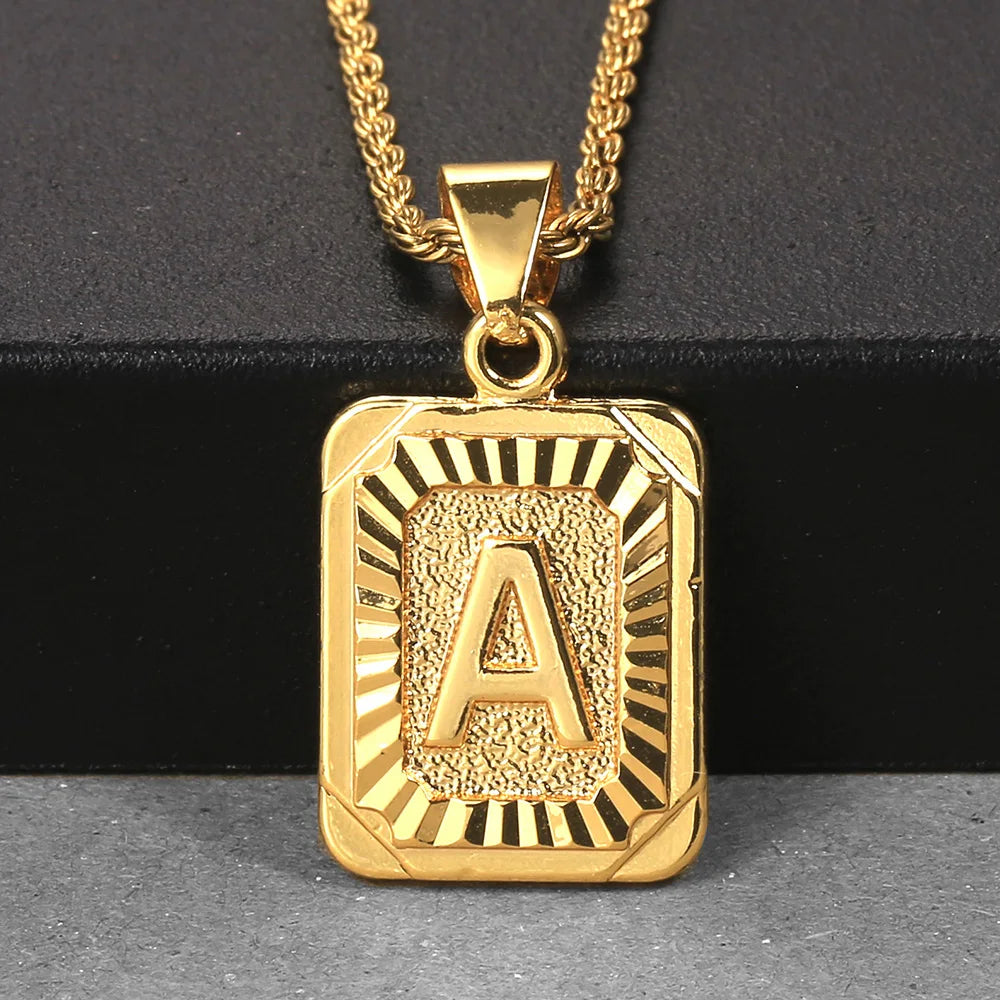 Women Men A-Z Letter Necklaces Gold Color Initial Name Pendant Rope Chain English Alphabet Couple Jewelry Gift Dropshipping